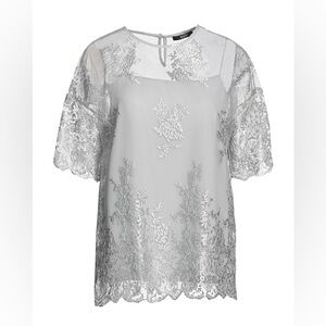 SEVNTY Sheer Lace Floral Blouse - Light Gray Italian 42